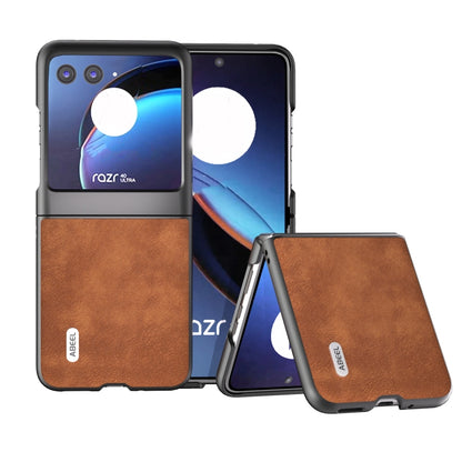 For Motorola Razr 40 Ultra ABEEL Morocco Texture PU Phone Case(Brown) - Motorola Cases by buy2fix | Online Shopping UK | buy2fix