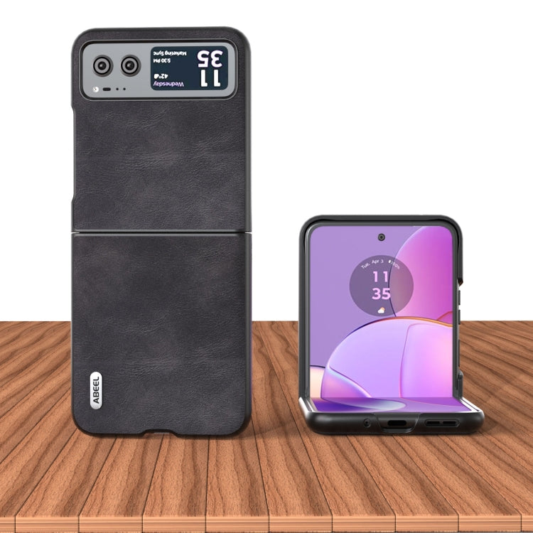 For Motorola Razr 40 ABEEL Cowhide Texture PU Phone Case(Black) by buy2fix