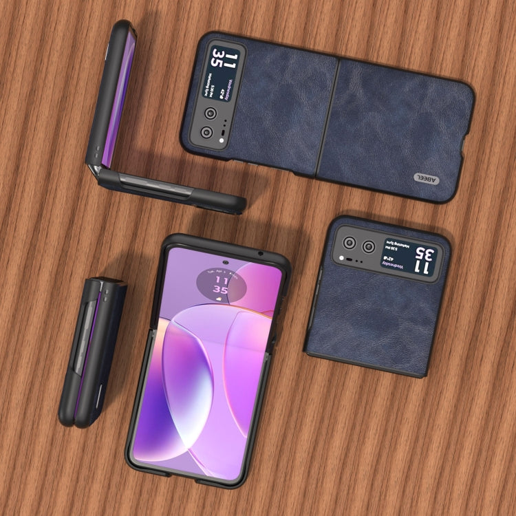 For Motorola Razr 40 ABEEL Cowhide Texture PU Phone Case(Blue) by buy2fix