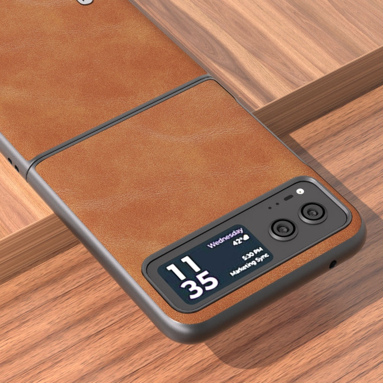 For Motorola Razr 40 ABEEL Cowhide Texture PU Phone Case(Brown) by buy2fix