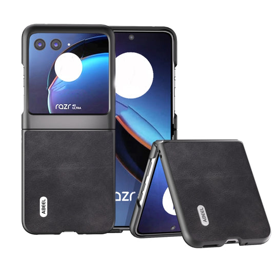 For Motorola Razr 40 Ultra ABEEL Cowhide Texture PU Phone Case(Black)