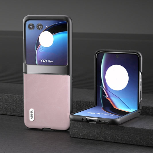 For Motorola Razr 40 Ultra ABEEL Cowhide Texture PU Phone Case(Pink) by buy2fix