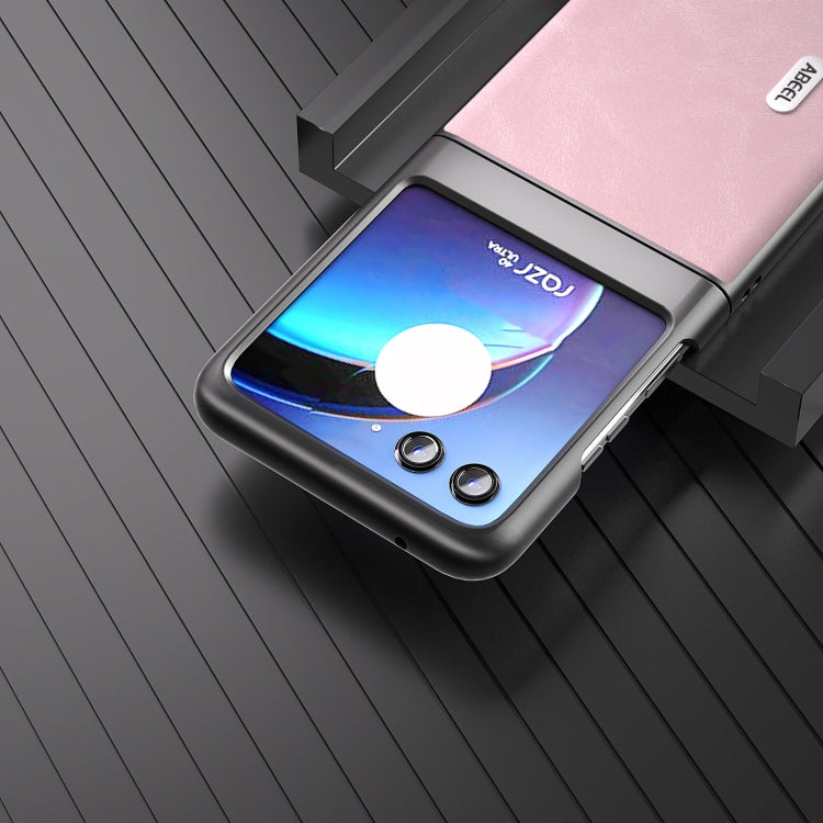 For Motorola Razr 40 Ultra ABEEL Cowhide Texture PU Phone Case(Pink) by buy2fix