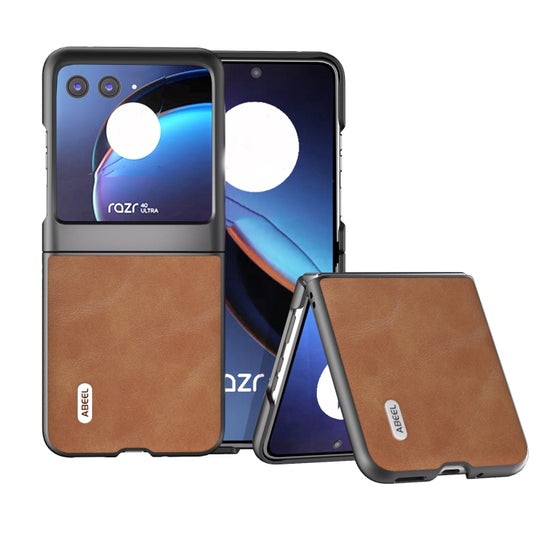 For Motorola Razr 40 Ultra ABEEL Cowhide Texture PU Phone Case(Brown)