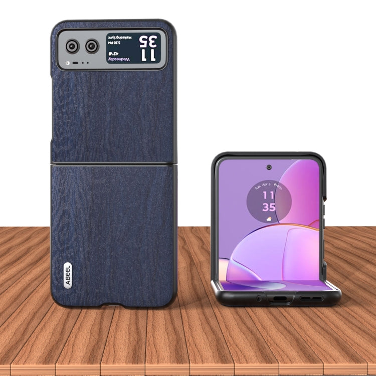 For Motorola Razr 40 ABEEL Wood Texture PU Phone Case(Blue) by buy2fix