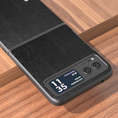 For Motorola Razr 40 ABEEL Wood Texture PU Phone Case(Black) by buy2fix