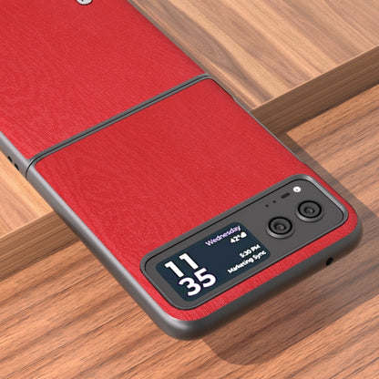 For Motorola Razr 40 ABEEL Wood Texture PU Phone Case(Red) by buy2fix