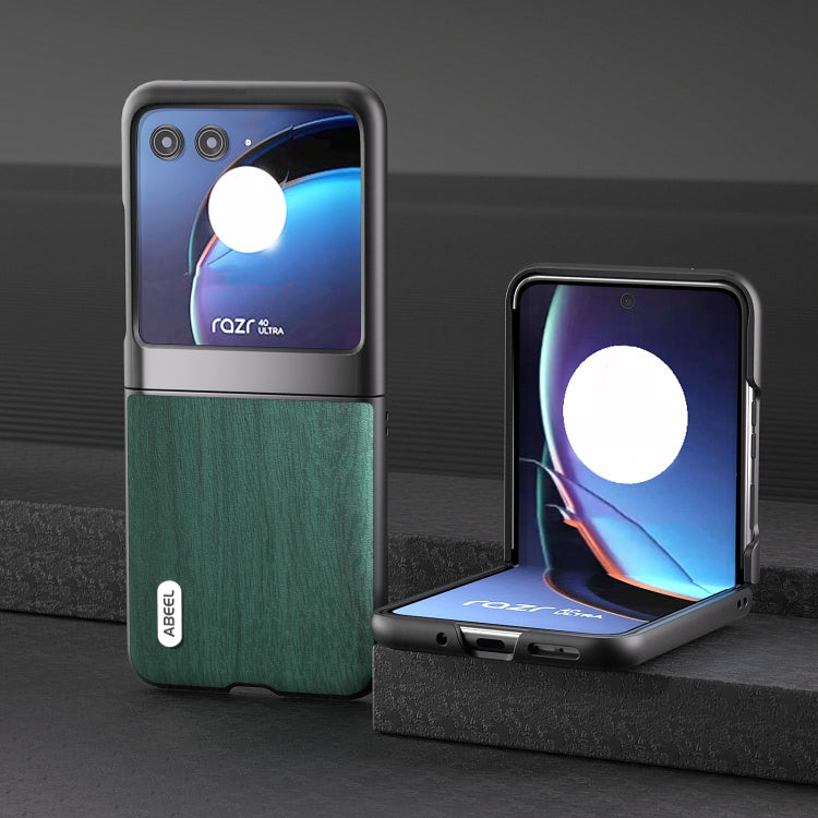 For Motorola Razr 40 Ultra ABEEL Wood Texture PU Phone Case(Green) by buy2fix