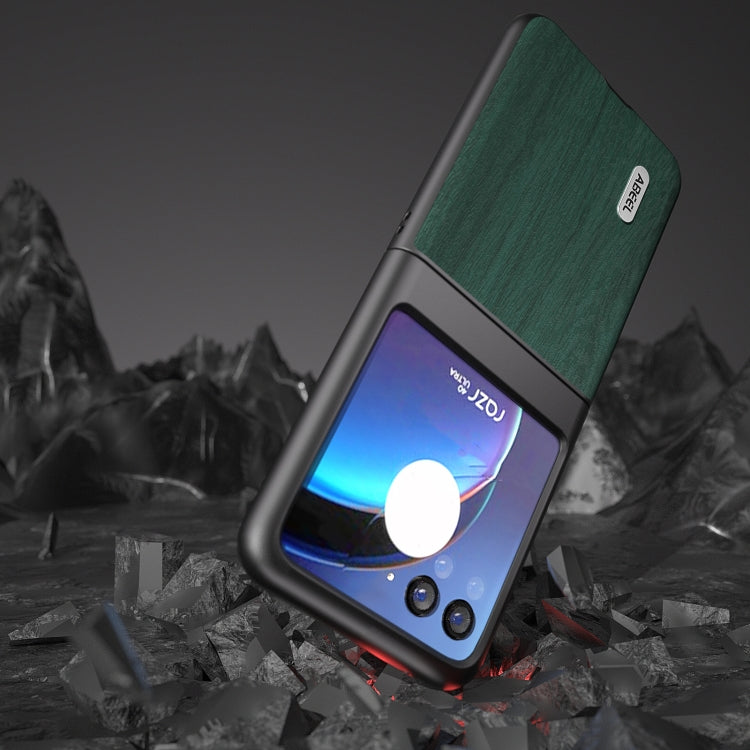 For Motorola Razr 40 Ultra ABEEL Wood Texture PU Phone Case(Green) by buy2fix