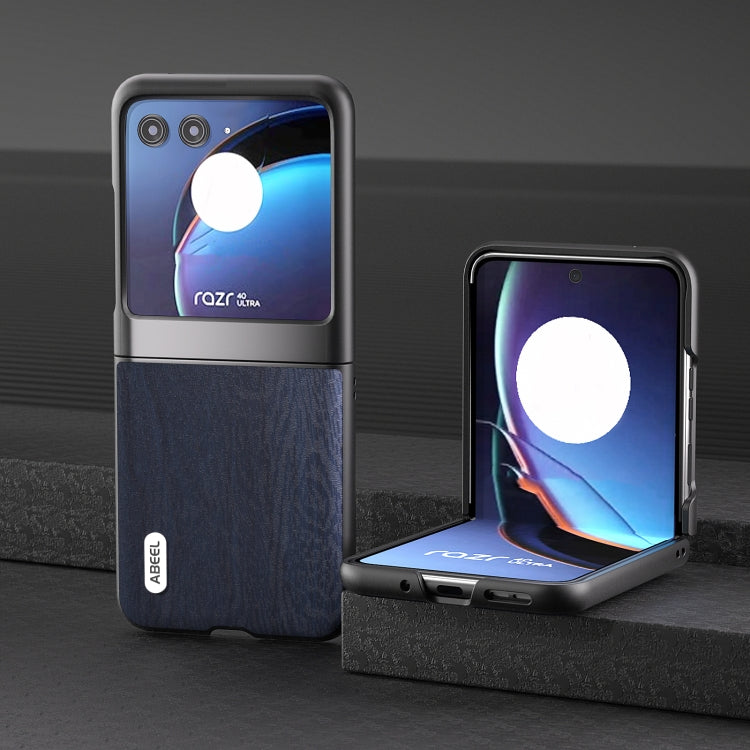 For Motorola Razr 40 Ultra ABEEL Wood Texture PU Phone Case(Blue) by buy2fix