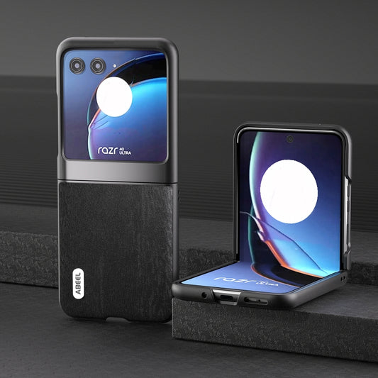 For Motorola Razr 40 Ultra ABEEL Wood Texture PU Phone Case(Black) by buy2fix