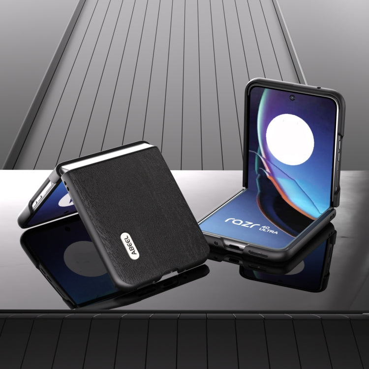 For Motorola Razr 40 Ultra ABEEL Wood Texture PU Phone Case(Black) by buy2fix