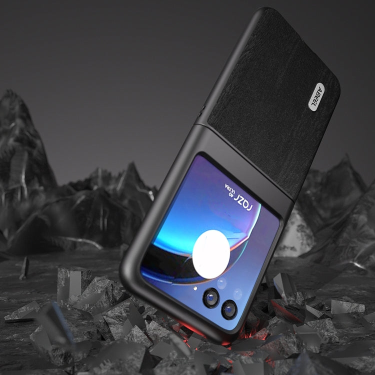 For Motorola Razr 40 Ultra ABEEL Wood Texture PU Phone Case(Black) by buy2fix