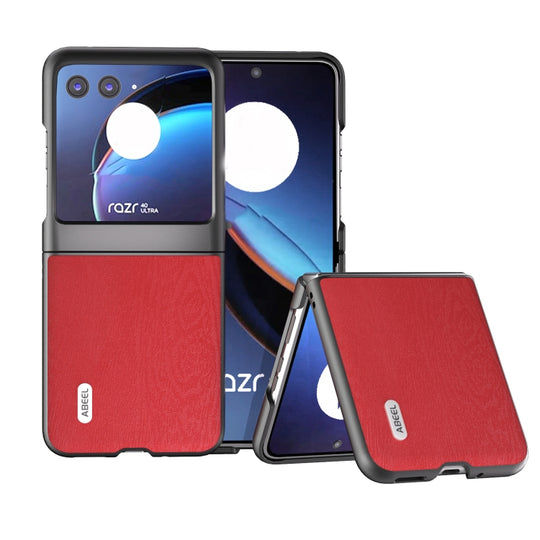 For Motorola Razr 40 Ultra ABEEL Wood Texture PU Phone Case(Red)