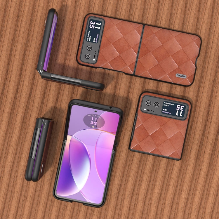 For Motorola Razr 40 ABEEL Weave Plaid PU Phone Case(Brown) by buy2fix