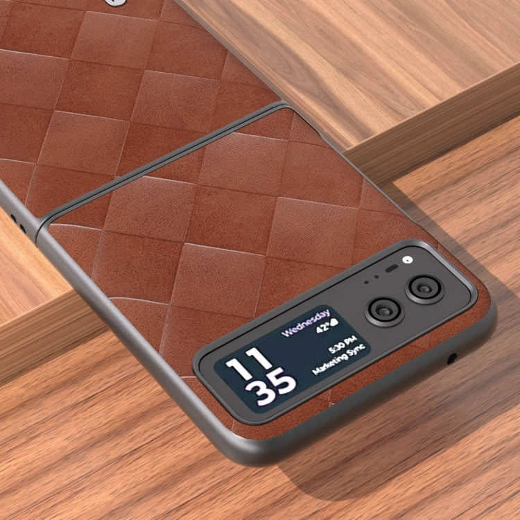 For Motorola Razr 40 ABEEL Weave Plaid PU Phone Case(Brown) by buy2fix