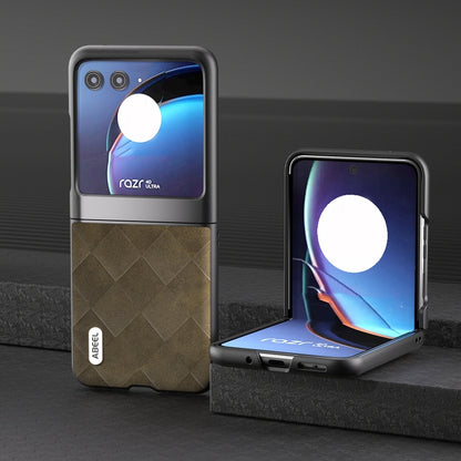 For Motorola Razr 40 Ultra ABEEL Weave Plaid PU Phone Case(Green) by buy2fix