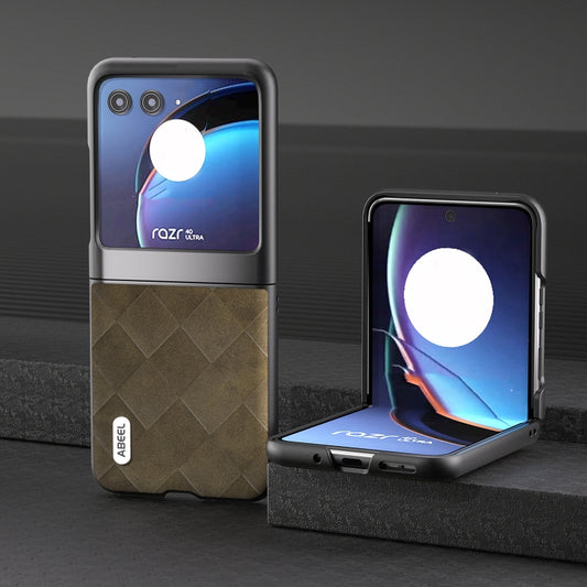 For Motorola Razr 40 Ultra ABEEL Weave Plaid PU Phone Case(Green) by buy2fix