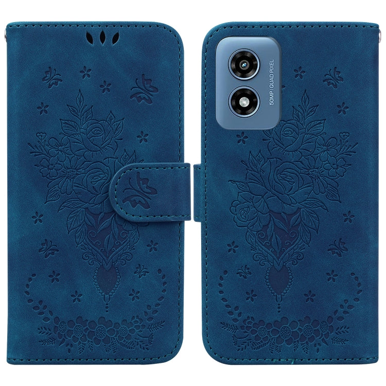 For Motorola Moto G Play 4G 2024 Butterfly Rose Embossed Leather Phone Case(Blue) by buy2fix