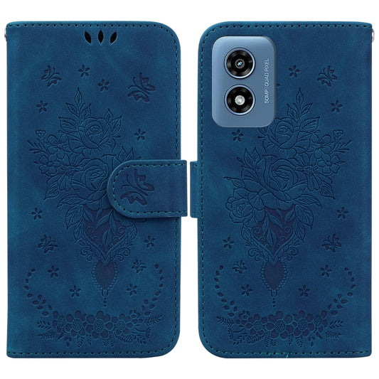 For Motorola Moto G Play 4G 2024 Butterfly Rose Embossed Leather Phone Case(Blue) by buy2fix