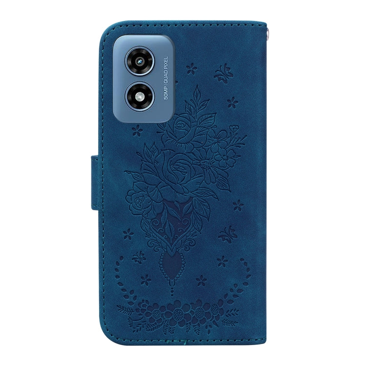 For Motorola Moto G Play 4G 2024 Butterfly Rose Embossed Leather Phone Case(Blue) by buy2fix