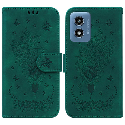 For Motorola Moto G Play 4G 2024 Butterfly Rose Embossed Leather Phone Case(Green) by buy2fix