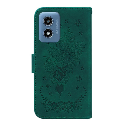 For Motorola Moto G Play 4G 2024 Butterfly Rose Embossed Leather Phone Case(Green) by buy2fix