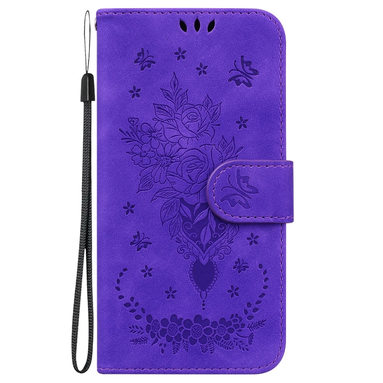 For Motorola Moto G Play 4G 2024 Butterfly Rose Embossed Leather Phone Case(Purple) by buy2fix