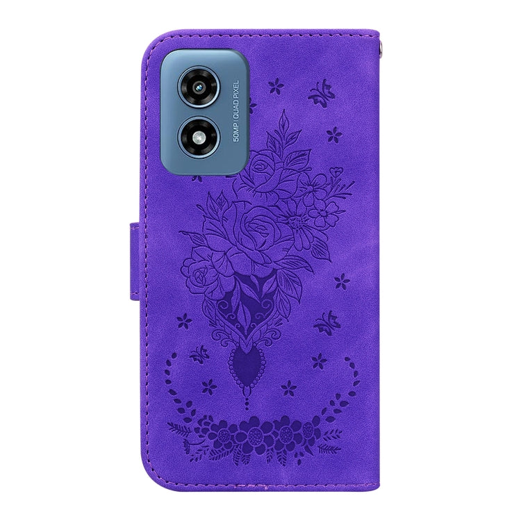For Motorola Moto G Play 4G 2024 Butterfly Rose Embossed Leather Phone Case(Purple) by buy2fix