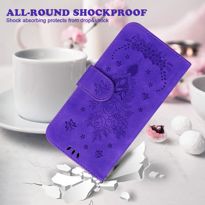 For Motorola Moto G Play 4G 2024 Butterfly Rose Embossed Leather Phone Case(Purple) by buy2fix