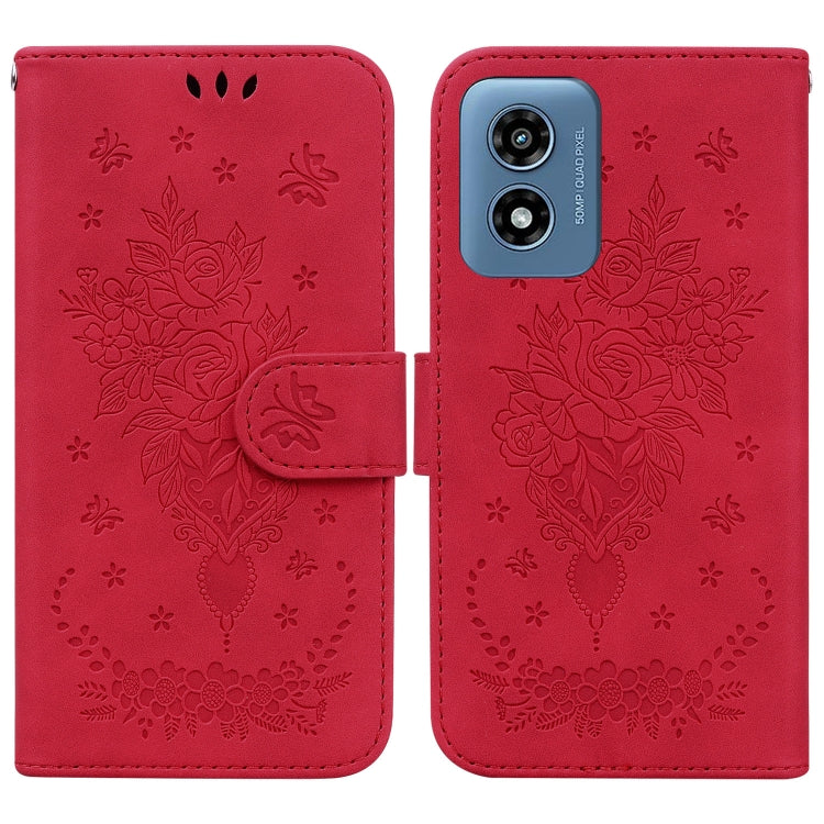 For Motorola Moto G Play 4G 2024 Butterfly Rose Embossed Leather Phone Case(Red) by buy2fix