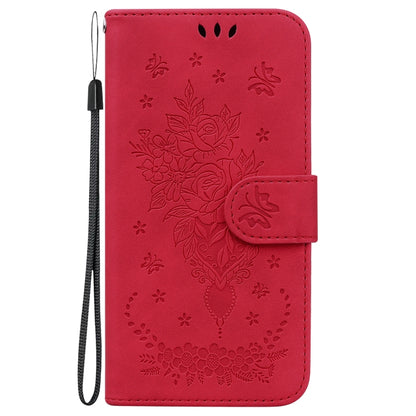For Motorola Moto G Play 4G 2024 Butterfly Rose Embossed Leather Phone Case(Red) by buy2fix