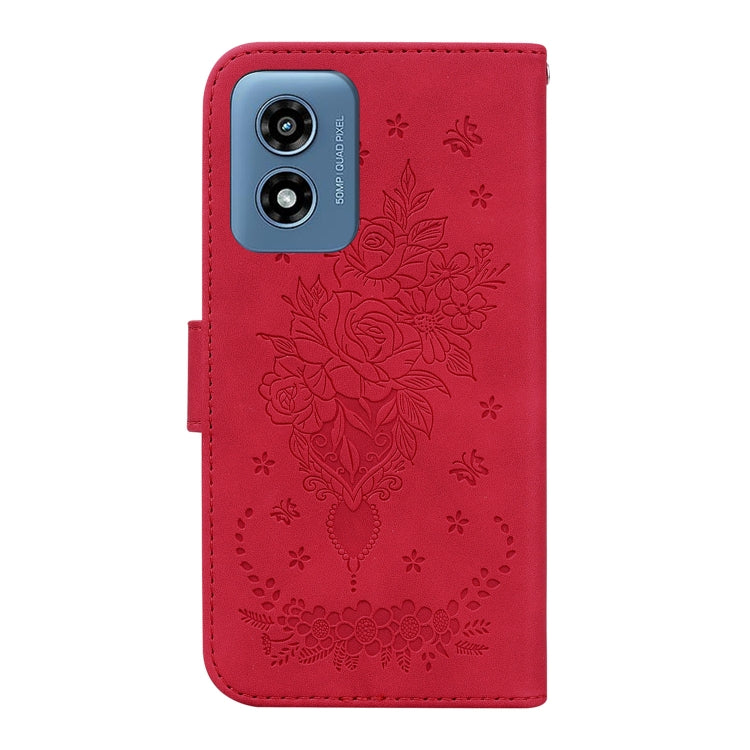 For Motorola Moto G Play 4G 2024 Butterfly Rose Embossed Leather Phone Case(Red) by buy2fix