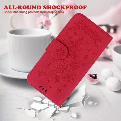 For Motorola Moto G Play 4G 2024 Butterfly Rose Embossed Leather Phone Case(Red) by buy2fix