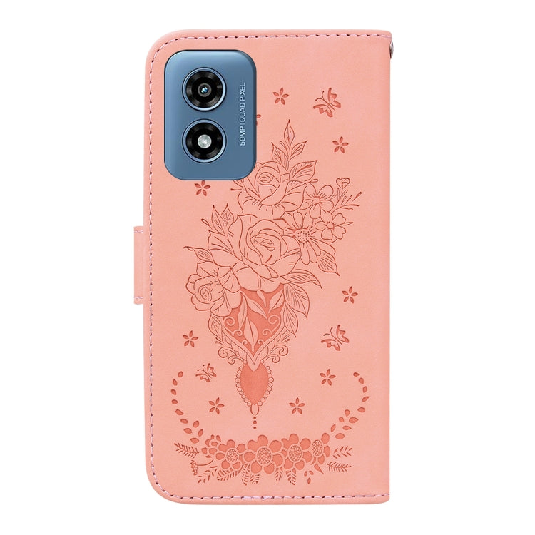 For Motorola Moto G Play 4G 2024 Butterfly Rose Embossed Leather Phone Case(Pink) by buy2fix