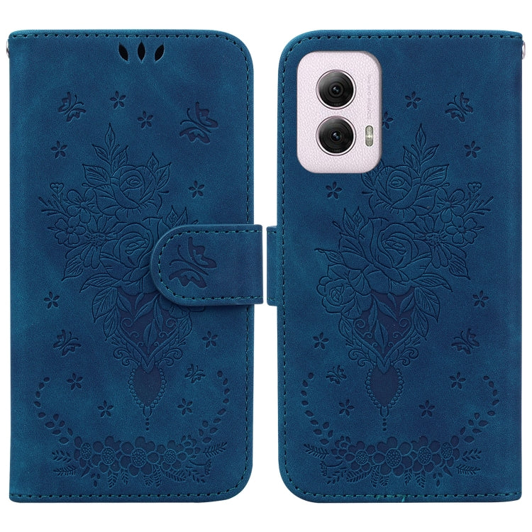 For Motorola Moto G Power 5G 2024 Butterfly Rose Embossed Leather Phone Case(Blue) by buy2fix