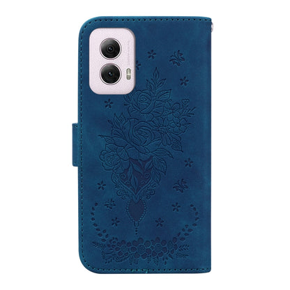 For Motorola Moto G Power 5G 2024 Butterfly Rose Embossed Leather Phone Case(Blue) by buy2fix
