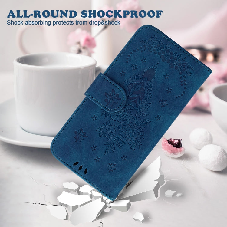 For Motorola Moto G Power 5G 2024 Butterfly Rose Embossed Leather Phone Case(Blue) by buy2fix