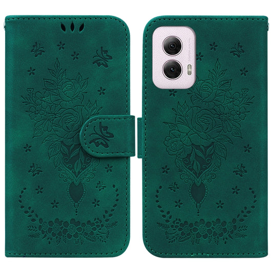 For Motorola Moto G Power 5G 2024 Butterfly Rose Embossed Leather Phone Case(Green) by buy2fix