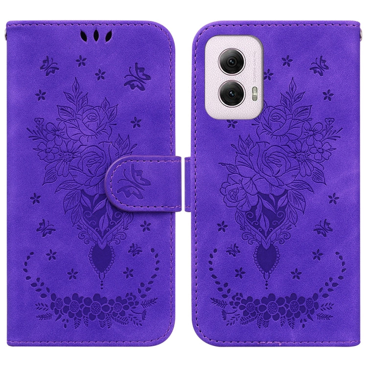 For Motorola Moto G Power 5G 2024 Butterfly Rose Embossed Leather Phone Case(Purple) by buy2fix