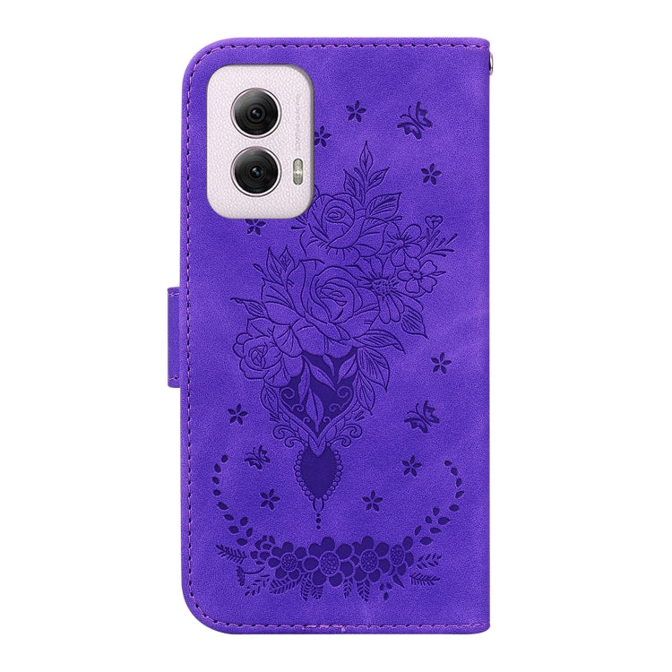 For Motorola Moto G Power 5G 2024 Butterfly Rose Embossed Leather Phone Case(Purple) by buy2fix