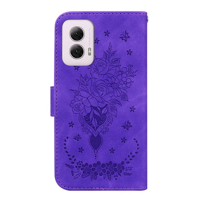 For Motorola Moto G Power 5G 2024 Butterfly Rose Embossed Leather Phone Case(Purple) by buy2fix