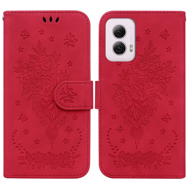 For Motorola Moto G Power 5G 2024 Butterfly Rose Embossed Leather Phone Case(Red) by buy2fix