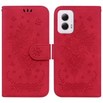For Motorola Moto G Power 5G 2024 Butterfly Rose Embossed Leather Phone Case(Red) by buy2fix
