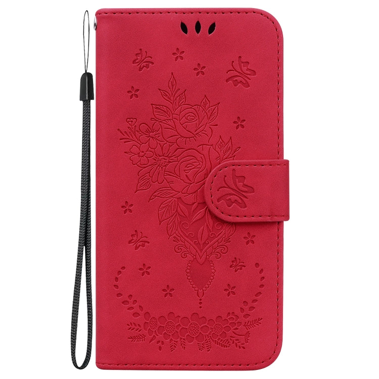 For Motorola Moto G Power 5G 2024 Butterfly Rose Embossed Leather Phone Case(Red) by buy2fix