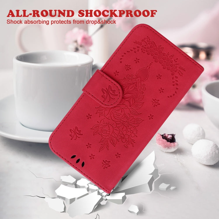 For Motorola Moto G Power 5G 2024 Butterfly Rose Embossed Leather Phone Case(Red) by buy2fix