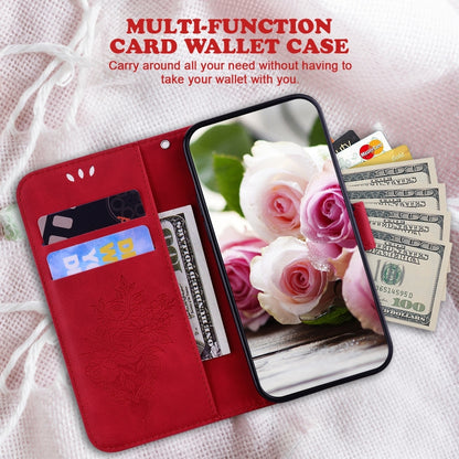 For Motorola Moto G Power 5G 2024 Butterfly Rose Embossed Leather Phone Case(Red) by buy2fix