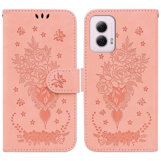 For Motorola Moto G Power 5G 2024 Butterfly Rose Embossed Leather Phone Case(Pink) by buy2fix