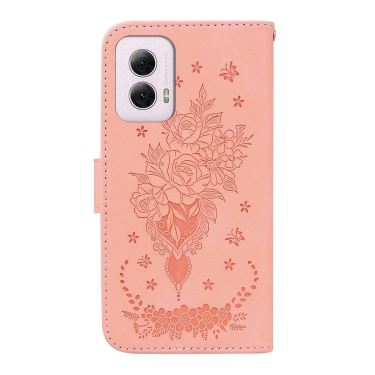For Motorola Moto G Power 5G 2024 Butterfly Rose Embossed Leather Phone Case(Pink) by buy2fix