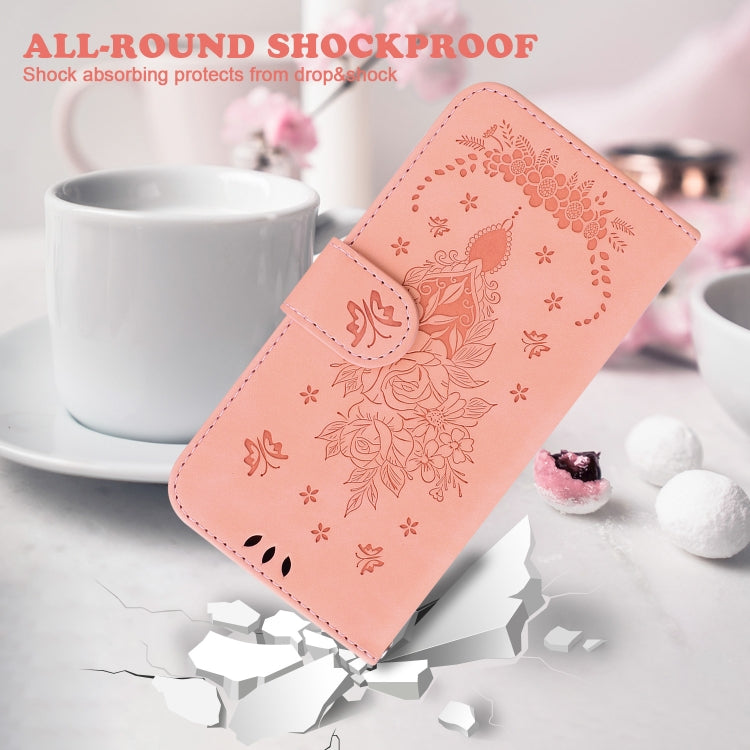 For Motorola Moto G Power 5G 2024 Butterfly Rose Embossed Leather Phone Case(Pink) by buy2fix